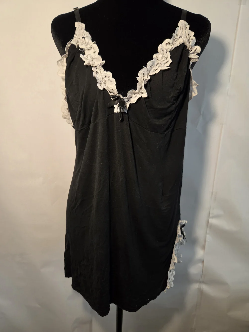 SHEIN Black Chemise with White Lace Trim